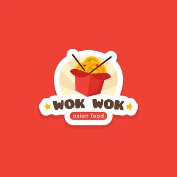 Vector wok in the box logo template. Asian food cafe label. Stock Illustration
