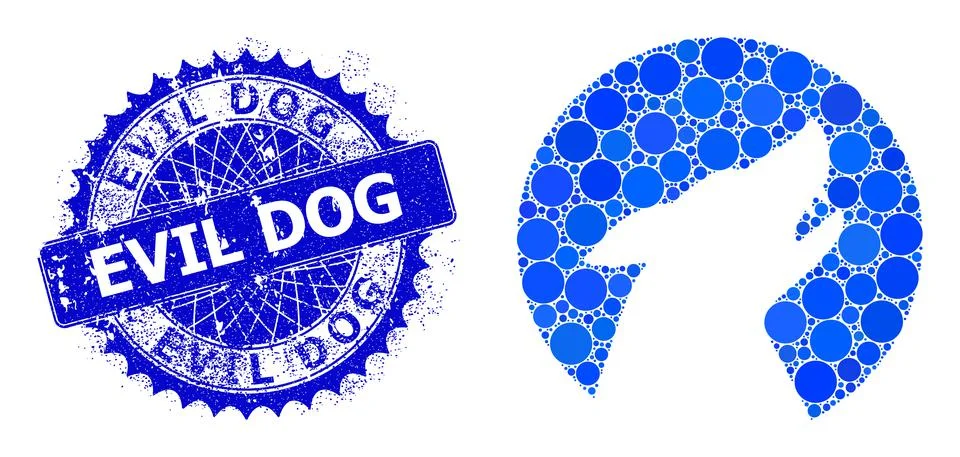 Vector Wolf Mosaic of Small Circles and Scratched Evil Dog Stamp Seal Stock Illustration