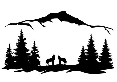 Vector Wolves Mountains Stock Illustration