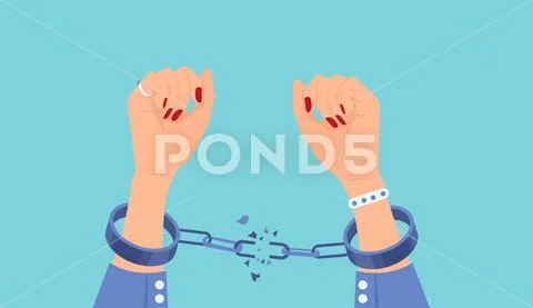 Vector of a woman breaking handcuffs Illustration #137131088