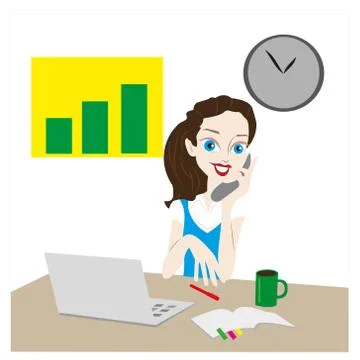 Vector. A woman at the computer, working from home, freelance Stock Illustration