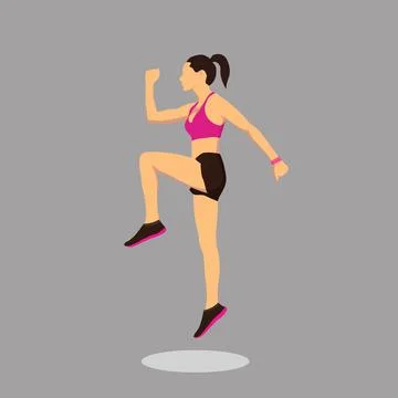 Vector of woman doing high Knee exercise. Stock Illustration