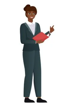 Vector woman dressed formally in flat style icon. Dark skinned female character Stock Illustration