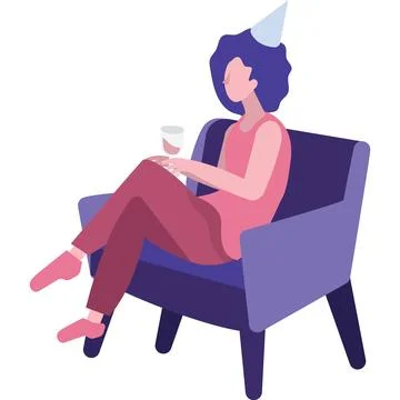 Vector woman in festive cap drinking wine icon 库存插图