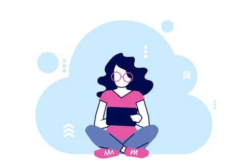 Vector of a woman in glasses using tablet computer Stock Illustration