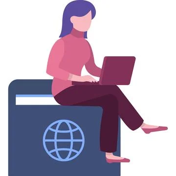 Vector woman with laptop cloud data storage icon Stock Illustration