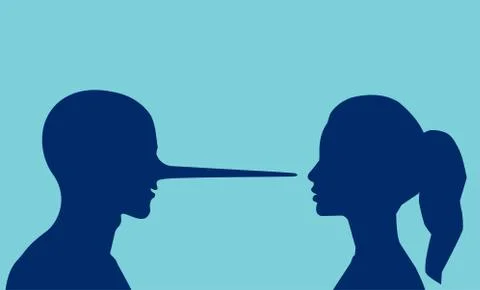 Vector of a woman looking at a lying man with a long nose. Stock Illustration