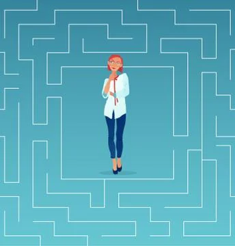 Vector of a woman looking for the solution. Stock Illustration