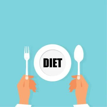 Vector of a woman sitting at a table in front of an plate thinking of diet ch Stock Illustration