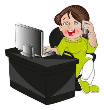 Vector of woman using cell phone and computer. Stock Illustration