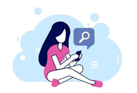 Vector of a woman using mobile phone browsing internet Stock Illustration