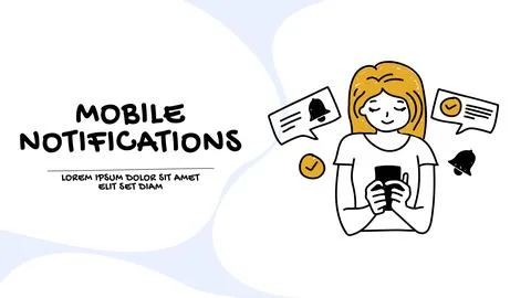 Vector of a woman using mobile phone with app notifications turned on Stock Illustration