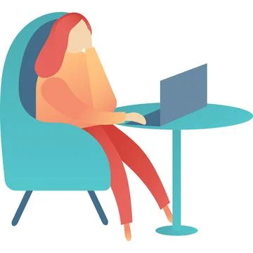 Vector woman work on laptop computer icon 스톡 일러스트