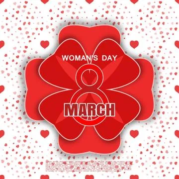 Vector Woman's Day 8 of March on the white background with red heart patter.. Stock Illustration