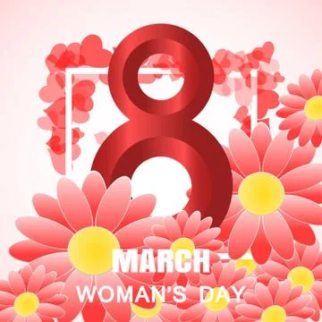 Vector Woman's Day 8 of March gradient red background with white frame, met.. Stock Illustration