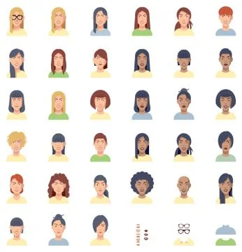 Vector women faces flat icon set Stock Illustration