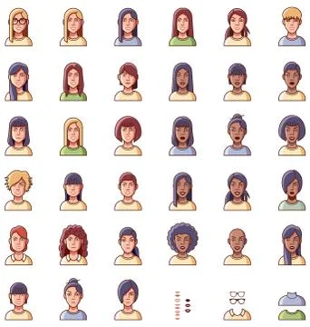 Vector women faces icon set Stock Illustration