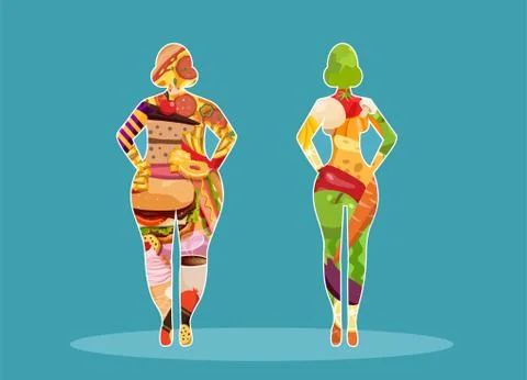 Vector of women having different diets Stock Illustration
