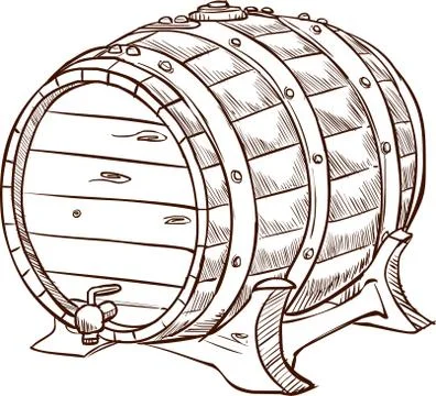 Vector wooden barrel. Hand drawn vintage illustration in engraved style. Stock Illustration