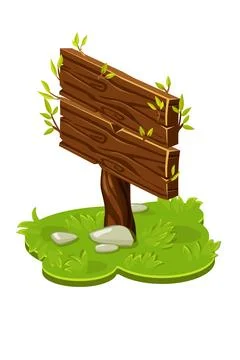 Vector wooden board pointer in isometric with branches. Stock Illustration