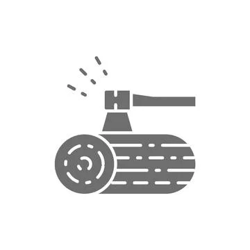 Vector wooden deck and ax grey icon. Stock Illustration