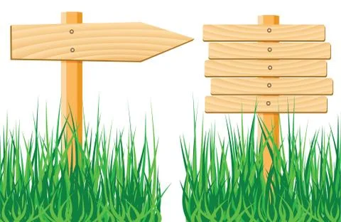 Vector wooden elements and grass Stock Illustration
