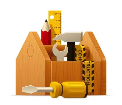 Vector wooden toolbox with tools icon Stock Illustration