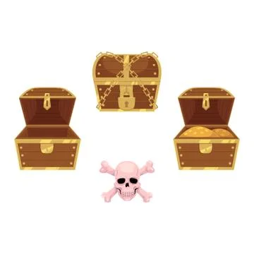 Vector wooden treasure chest, skull cross bones Stock Illustration