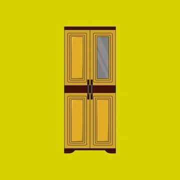 Vector wooden wardrobe for interior yellow background Stock Illustration