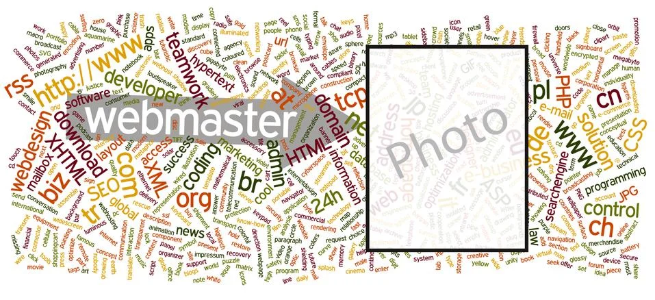 Vector Word Cloud with Internet Webmaster Keywords Stock Illustration