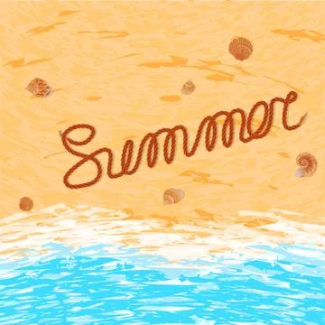 Vector Word Summer on the sandy beach. Sea, shells, sand Illustrazione stock