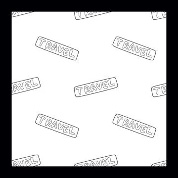 Vector Word Travel Seamless pattern. Template with Lettering. Black And White Stock Illustration