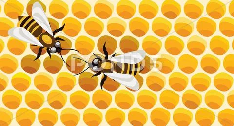 Vector working bees on honeycells Stock Illustration