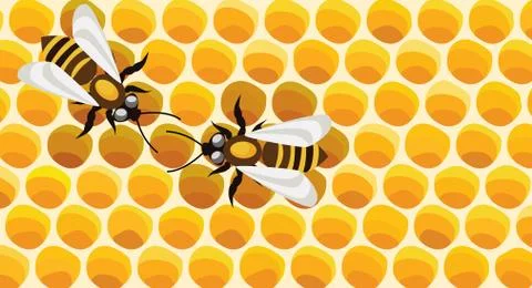 Vector working bees on honeycells Stock Illustration