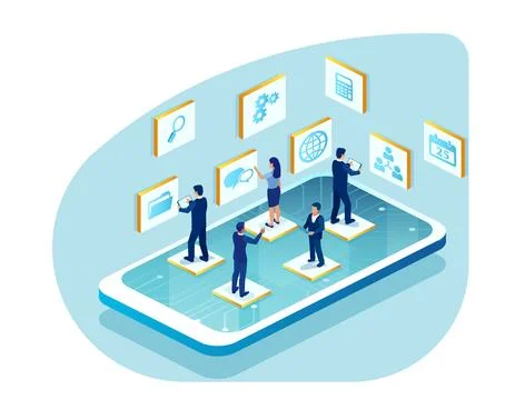 Vector of working businesspeople using communicating via digital platforms Stock Illustration