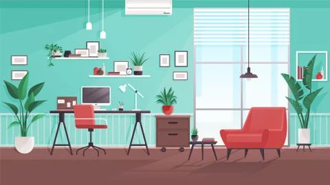 Vector workplace modern design. Office, studio, cabinet or home workspace イラスト素材