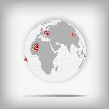 Vector : World and archery target with arrows on gray background Illustrazione stock