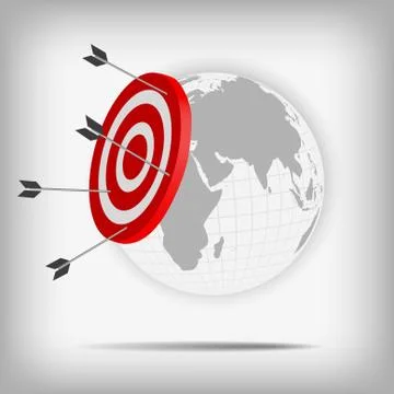 Vector : World and archery target with arrows on gray background Stock Illustration
