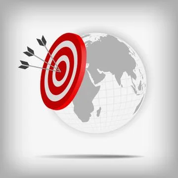 Vector : World and archery target with arrows on gray background Stock Illustration