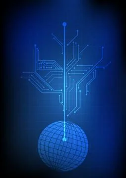 Vector : World and electronic circuit on technology background Stock Illustration