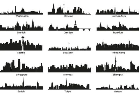 Vector world cities skylines silhouettes Stock Illustration