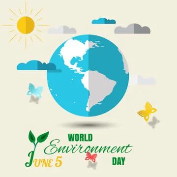 Vector World Environment Day paper craft on the light background with blue .. Stock Illustration