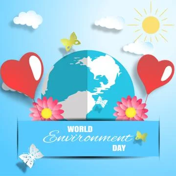 Vector World Environment Day paper craft on the gradient blue background wi.. Stock Illustration