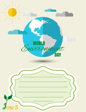 Vector World Environment Day poster on the light background with blue globe.. Stock Illustration