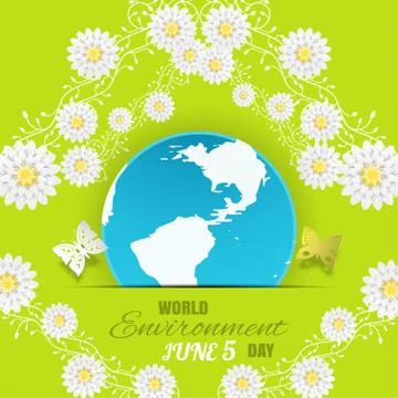 Vector World Environment Day poster on the gradient green background with g.. Stock Illustration