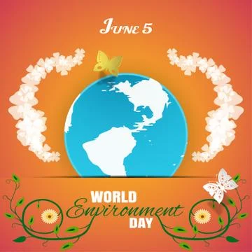 Vector World Environment Day poster on the gradient orange background with .. Stock Illustration