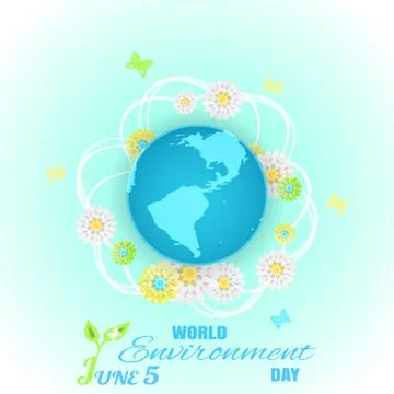 Vector World Environment Day poster on the light blue background with globe.. Stock Illustration