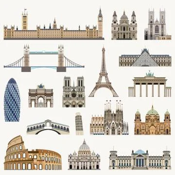 Vector world famous landmarks Stock Illustration