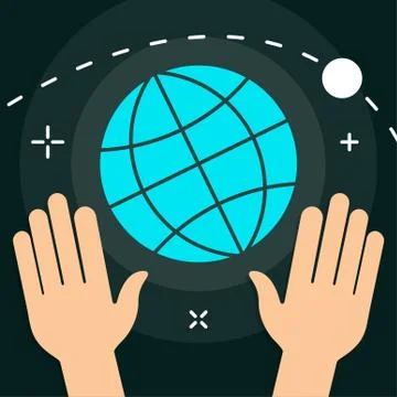 Vector World with Hands Flat Minimal Style Colorful Icon Stock Illustration