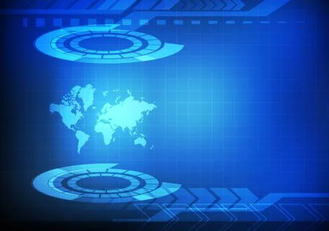 Vector : World map with abstract circle and arrows on blue background Stock Illustration